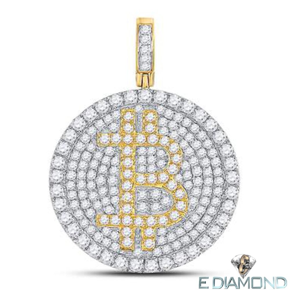 10 K Solid Gold 2.50 Carat Natural Diamond Bitcoin Pendant